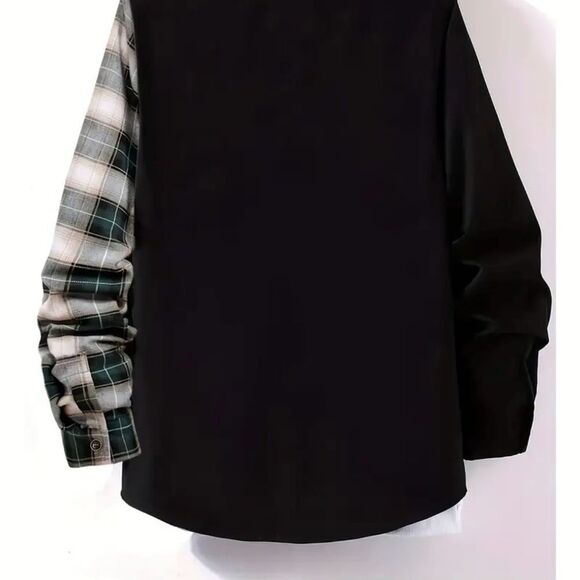 Men’s NEW Long Sleeve Shirt Plaid style on half - Picture 2 of 3